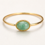 Oval Green Aventurine Bangle in Gold Tone