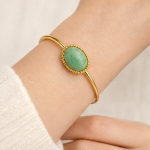 Oval Green Aventurine Bangle in Gold Tone - 图片 2