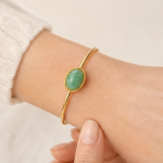 Oval Green Aventurine Bangle in Gold Tone - 图片 5