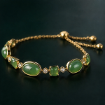 Oval and Emerald-Cut Green Jade Bolo Bracelet in Gold Tone - Image 4