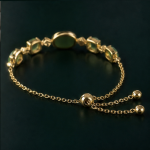 Oval and Emerald-Cut Green Jade Bolo Bracelet in Gold Tone - Image 7