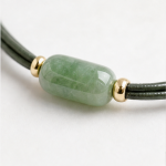 Jade Barrel Bracelet on Dark Green Leather Cord - 图片 6