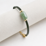 Jade Barrel Bracelet on Dark Green Leather Cord - 图片 4