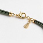 Jade Barrel Bracelet on Dark Green Leather Cord - 图片 7