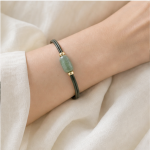 Jade Barrel Bracelet on Dark Green Leather Cord - 图片 2
