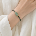 Jade Barrel Bracelet on Dark Green Leather Cord - 图片 5