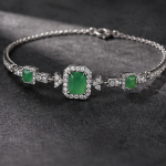 Emerald-Cut Green Chalcedony Halo Bracelet in Sterling Silver
