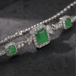 Emerald-Cut Green Chalcedony Halo Bracelet in Sterling Silver - 图片 6