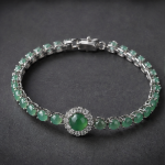 Green Chalcedony Line Bracelet with Round Halo Centre in Sterling Silver - Image 7