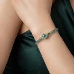 Green Chalcedony Line Bracelet with Round Halo Centre in Sterling Silver - Image 2