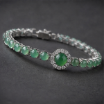Green Chalcedony Line Bracelet with Round Halo Centre in Sterling Silver - Image 3