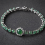 Green Chalcedony Line Bracelet with Round Halo Centre in Sterling Silver