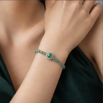 Green Chalcedony Line Bracelet with Round Halo Centre in Sterling Silver - Image 5