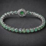 Green Chalcedony Line Bracelet with Round Halo Centre in Sterling Silver - Image 4