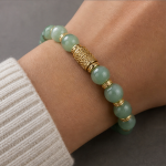 Green Aventurine Bead Bracelet with Carved Gold Barrel Charm - 图片 2