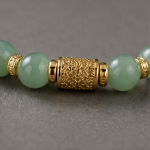 Green Aventurine Bead Bracelet with Carved Gold Barrel Charm - 图片 4