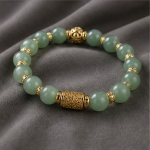 Green Aventurine Bead Bracelet with Carved Gold Barrel Charm - 图片 6