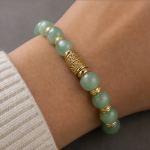 Green Aventurine Bead Bracelet with Carved Gold Barrel Charm - 图片 5
