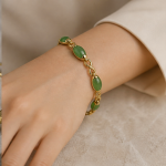 Oval Green Jade Infinity Link Bracelet in Gold Tone - 图片 2