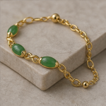 Oval Green Jade Infinity Link Bracelet in Gold Tone - 图片 6