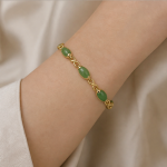 Oval Green Jade Infinity Link Bracelet in Gold Tone - 图片 5