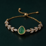 Pear-Cut Green Chalcedony Leaf Vine Bolo Bracelet in Gold Tone