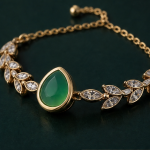 Pear-Cut Green Chalcedony Leaf Vine Bolo Bracelet in Gold Tone - Image 3