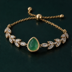 Pear-Cut Green Chalcedony Leaf Vine Bolo Bracelet in Gold Tone - Image 7