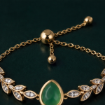Pear-Cut Green Chalcedony Leaf Vine Bolo Bracelet in Gold Tone - Image 4