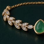 Pear-Cut Green Chalcedony Leaf Vine Bolo Bracelet in Gold Tone - Image 6