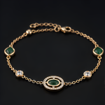 Oval Green Stone Halo Station Bracelet in Rose Gold Tone - 图片 3