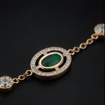 Oval Green Stone Halo Station Bracelet in Rose Gold Tone - 图片 4