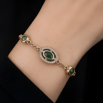 Oval Green Stone Halo Station Bracelet in Rose Gold Tone - 图片 2