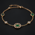 Oval Green Stone Halo Station Bracelet in Rose Gold Tone