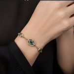 Oval Green Stone Halo Station Bracelet in Rose Gold Tone - 图片 5
