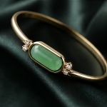 Elongated Green Chalcedony Bangle with Cubic Zirconia Accents - 图片 6