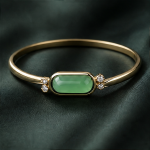 Elongated Green Chalcedony Bangle with Cubic Zirconia Accents