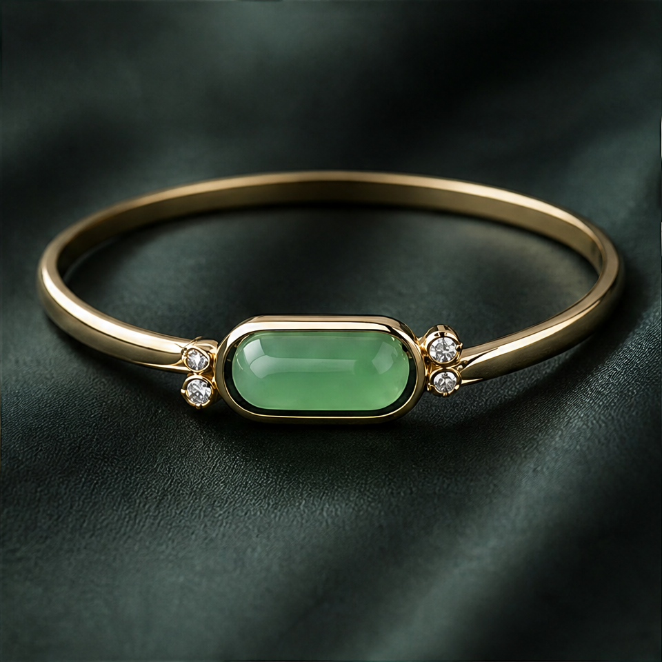 1786608625_7a78f0e8-5 Elongated Green Chalcedony Bangle with Cubic Zirconia Accents - 图片 1