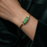 Elongated Green Chalcedony Bangle with Cubic Zirconia Accents - 图片 5