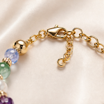 Oval Jade and Multicolour Crystal Beaded Bracelet in Gold Tone - 图片 7