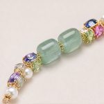 Green Jade Bar Bead Bracelet with Multicolour Crystal in Gold Tone - Image 7