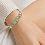 Green Jade Bar Bead Bracelet with Multicolour Crystal in Gold Tone - Image 2