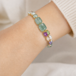Green Jade Bar Bead Bracelet with Multicolour Crystal in Gold Tone - Image 5