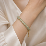 Pale Green Jade Bead Bracelet with Pave Rondelles in Gold Tone - Image 5
