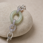 Pale Green Jade Donut Link Bracelet in Sterling Silver - 图片 3
