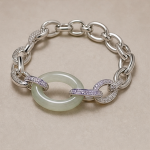 Pale Green Jade Donut Link Bracelet in Sterling Silver