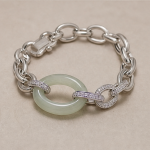 Pale Green Jade Donut Link Bracelet in Sterling Silver - 图片 6