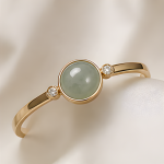Oval Green Jade Cabochon Hinged Bangle in Gold Tone - 图片 4