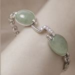 Oval Green Jade Station Bracelet in Sterling Silver - 图片 3