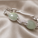 Oval Green Jade Station Bracelet in Sterling Silver - 图片 4